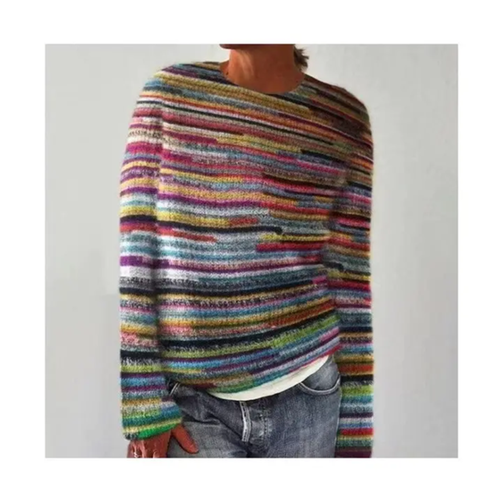 3D Printed Oversized Long Slv Sweater in Multicolor