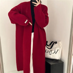 Knee Length Knit Cardigan/Coat in Red OS