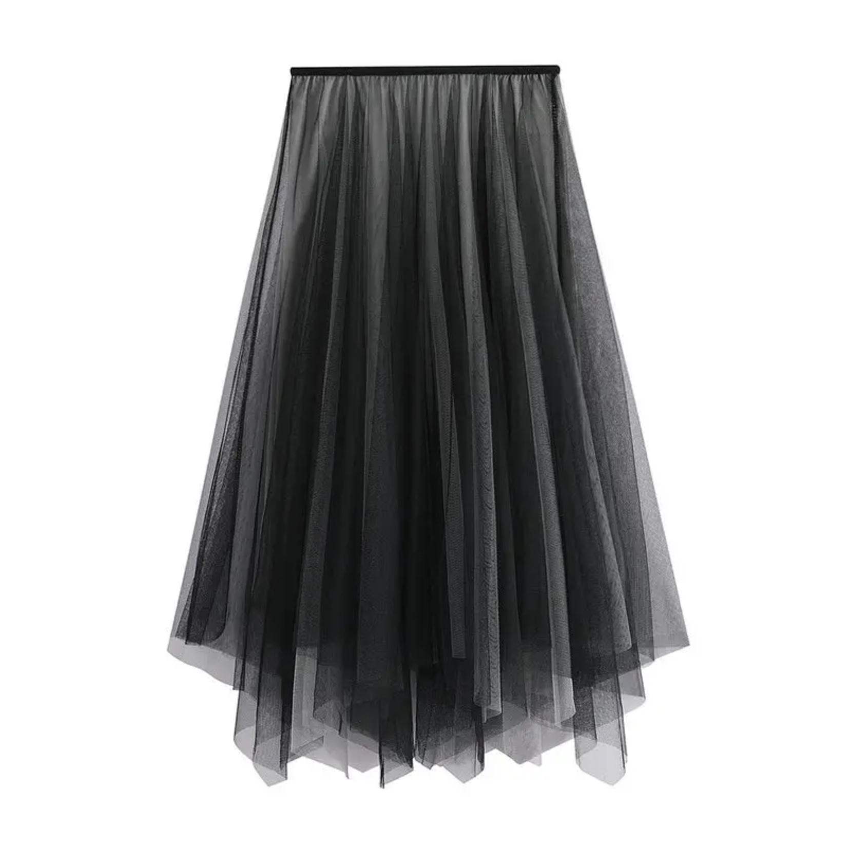 Irregular Pleated Mesh Skirt in Black/Gray