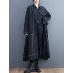 Loose Long Slv Denim Trench Coat in Black OS