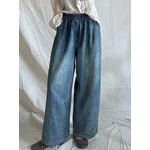 Contrast Color Elasticity Pockets Wide Leg Jeans in Blue OS