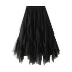 Elastic Waist Mesh Skirt w/ Irregular Ruffled Hem in Black OS