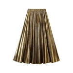 Metallic Pleated A-Line Skirt w/ Elastic Waist in Gold