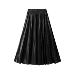 Metallic Pleated A-Line Skirt w/ Elastic Waist in Black