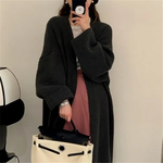 Knee Length Knit Cardigan/Coat in Black OS