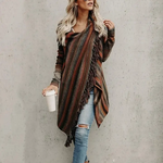 Fringed Ombre Striped Med Length Shawl in Multicolor