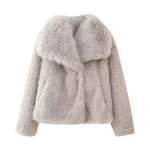Short Fashion Faux Fur Coat w/ Lapel in Pink Gray