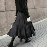 Irregular High Waisted Pleated Maxi Skirt in Black OS