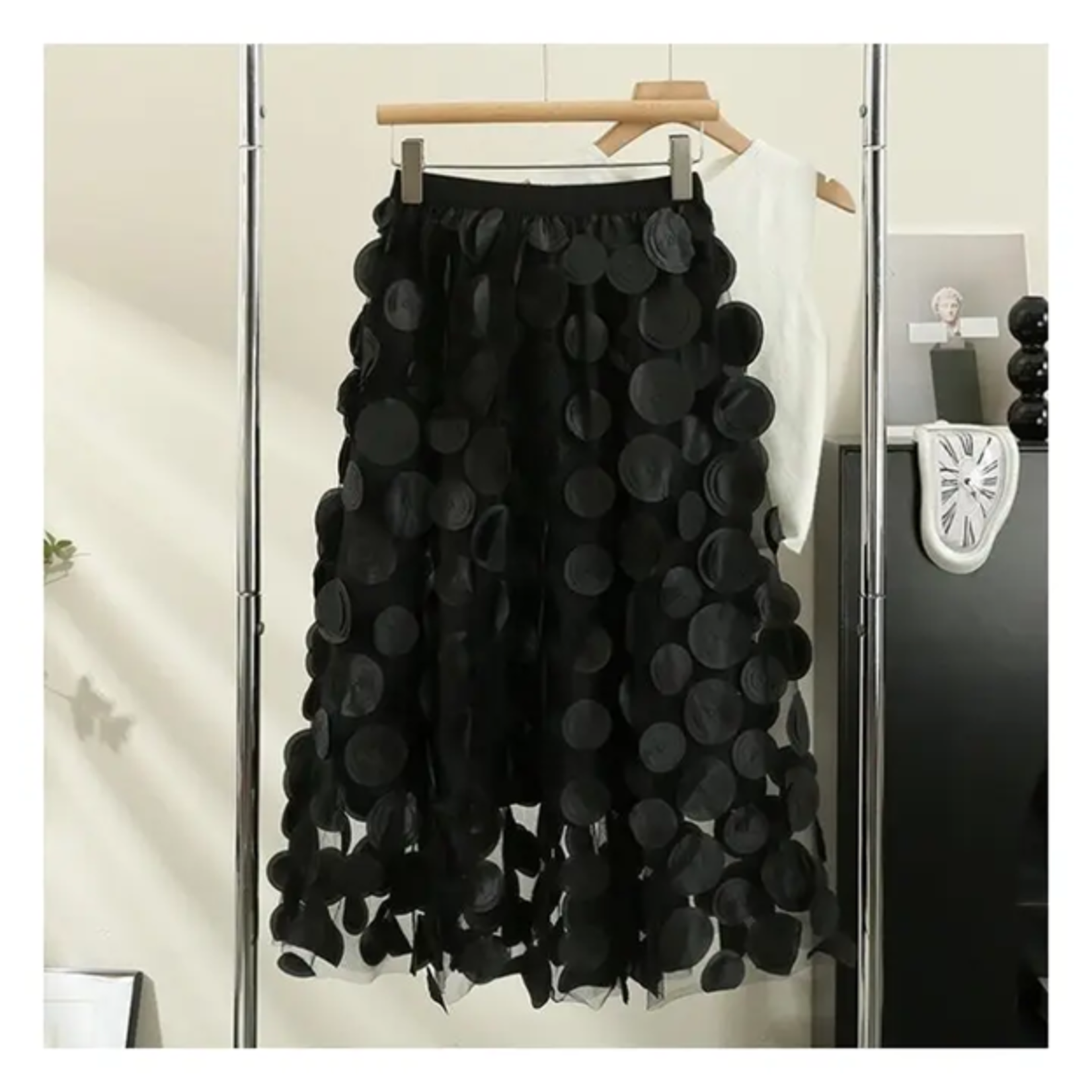 A-Line Mesh Tulle Floral Skirt in Black OS