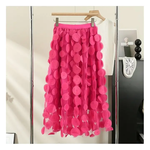 A-Line Mesh Tulle Floral Skirt in Hot Pink OS