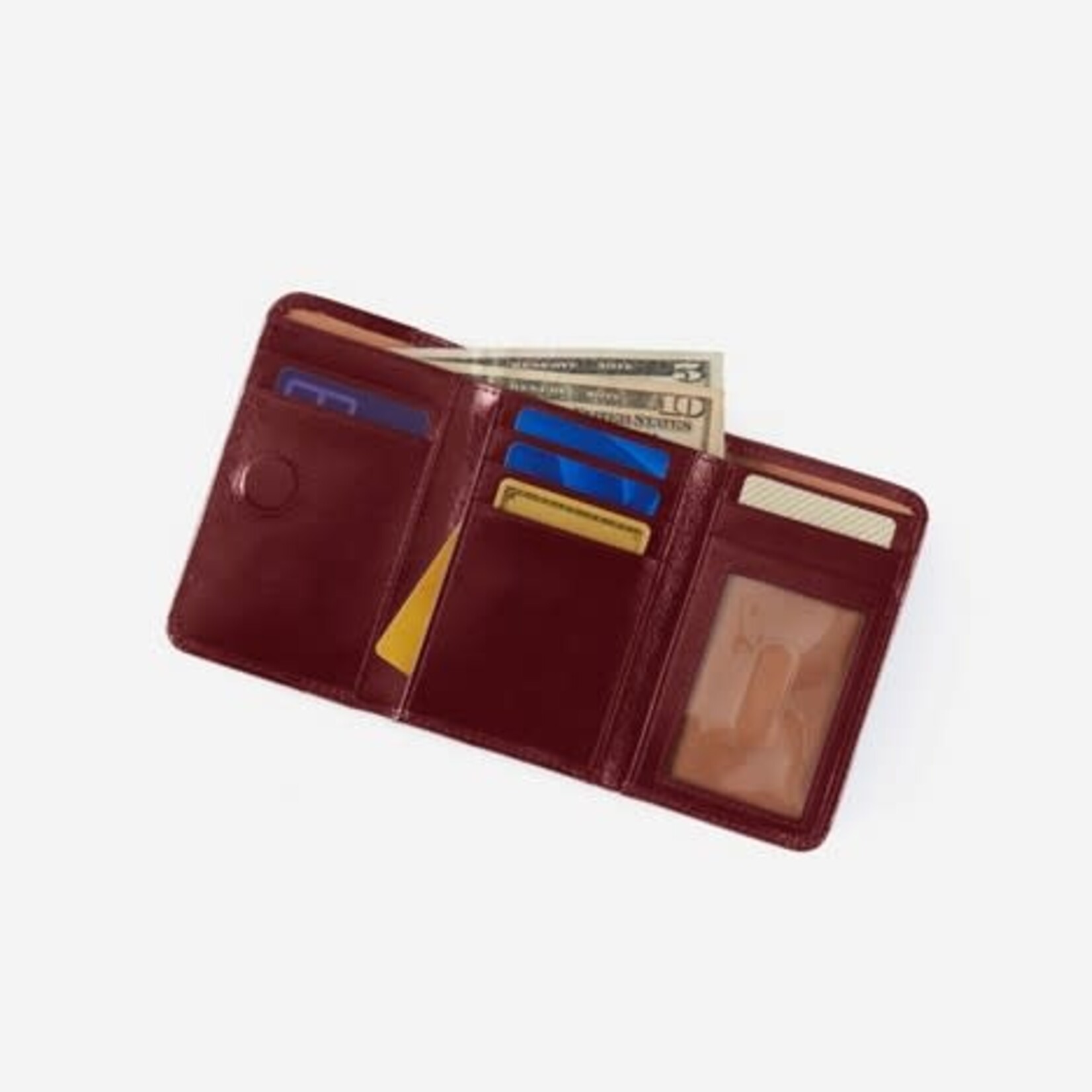 HOBO Jill Trifold Polished Leather Wallet in Saddleberry