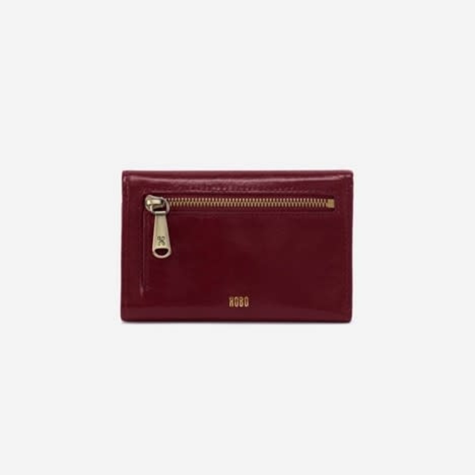 HOBO Jill Trifold Polished Leather Wallet in Saddleberry