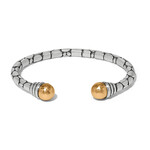 Brighton Pebble Link Two Tone Open Flex Cuff Bracelet