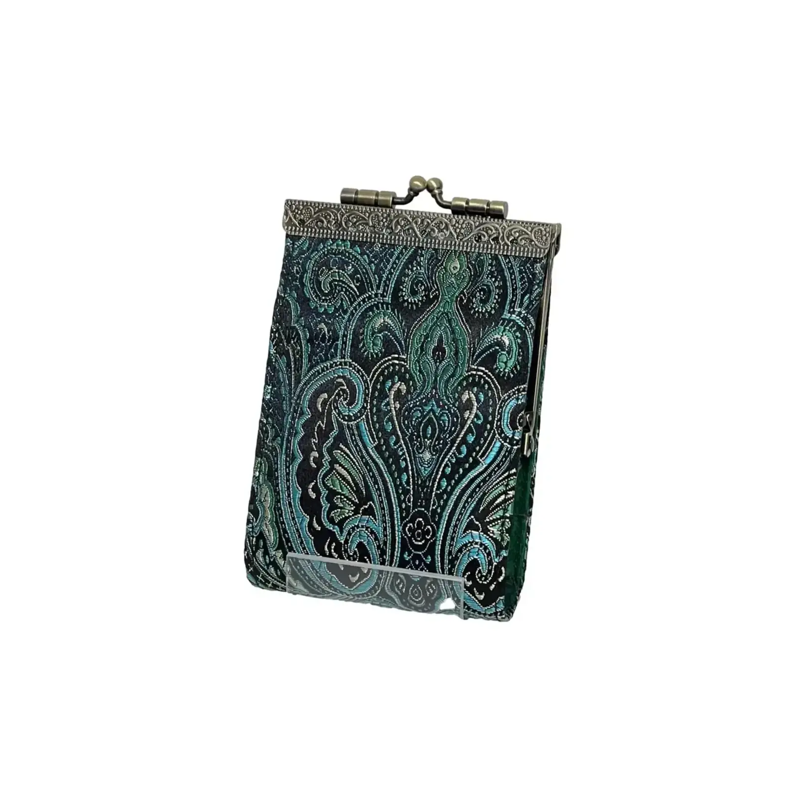 Cathayana Paisley Pattern Brocade Card Holder with Rfid Protection In Teal/Blk