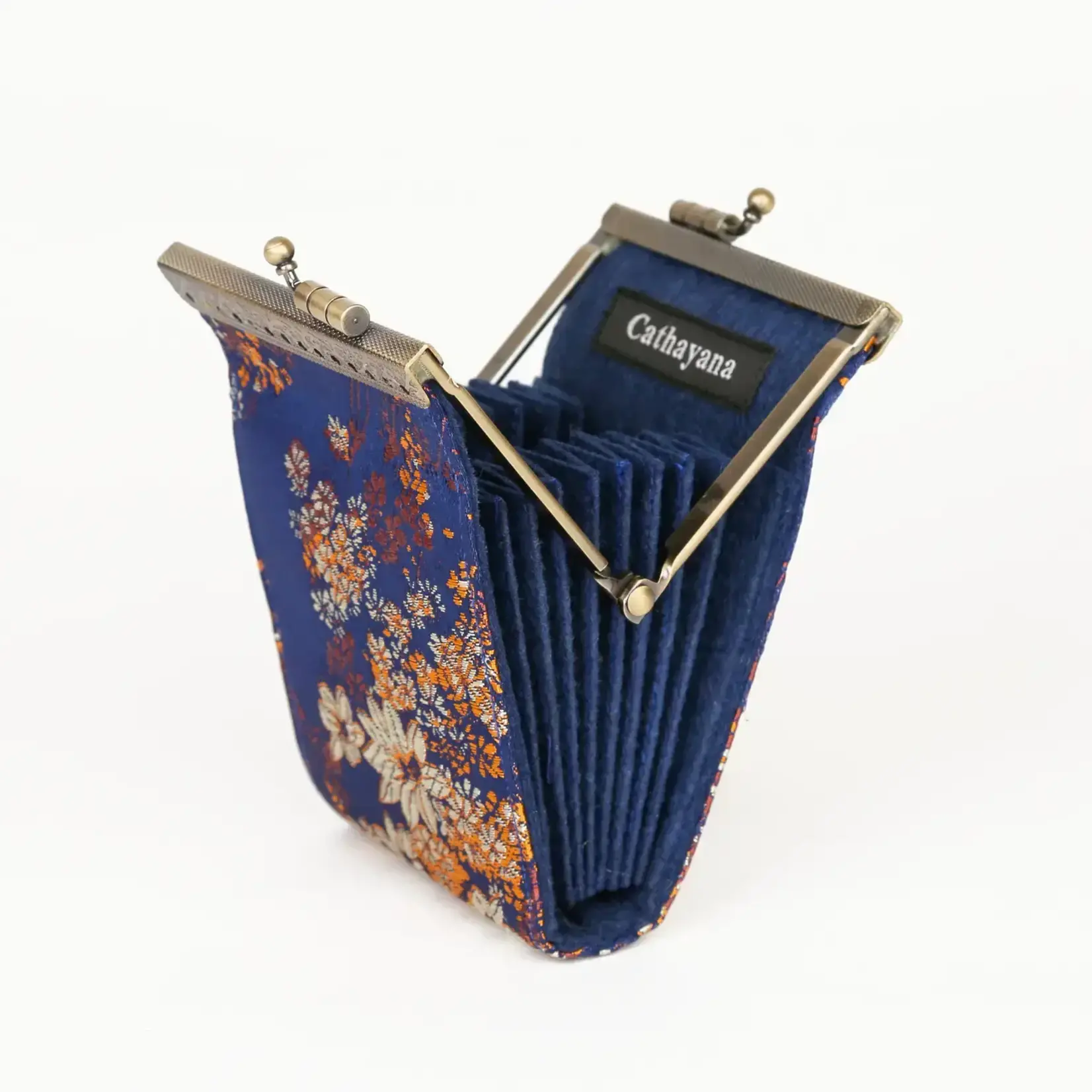 Cathayana Brocade Small Floral Pattern Card Holder w/ RFID in Dark Blue