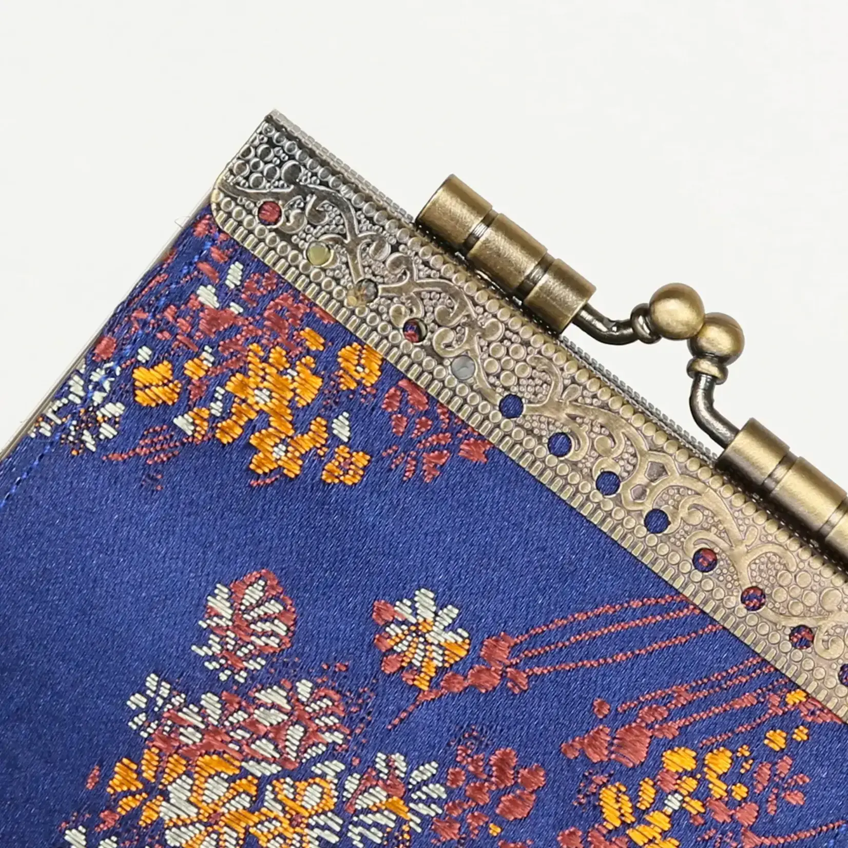 Cathayana Brocade Small Floral Pattern Card Holder w/ RFID in Dark Blue