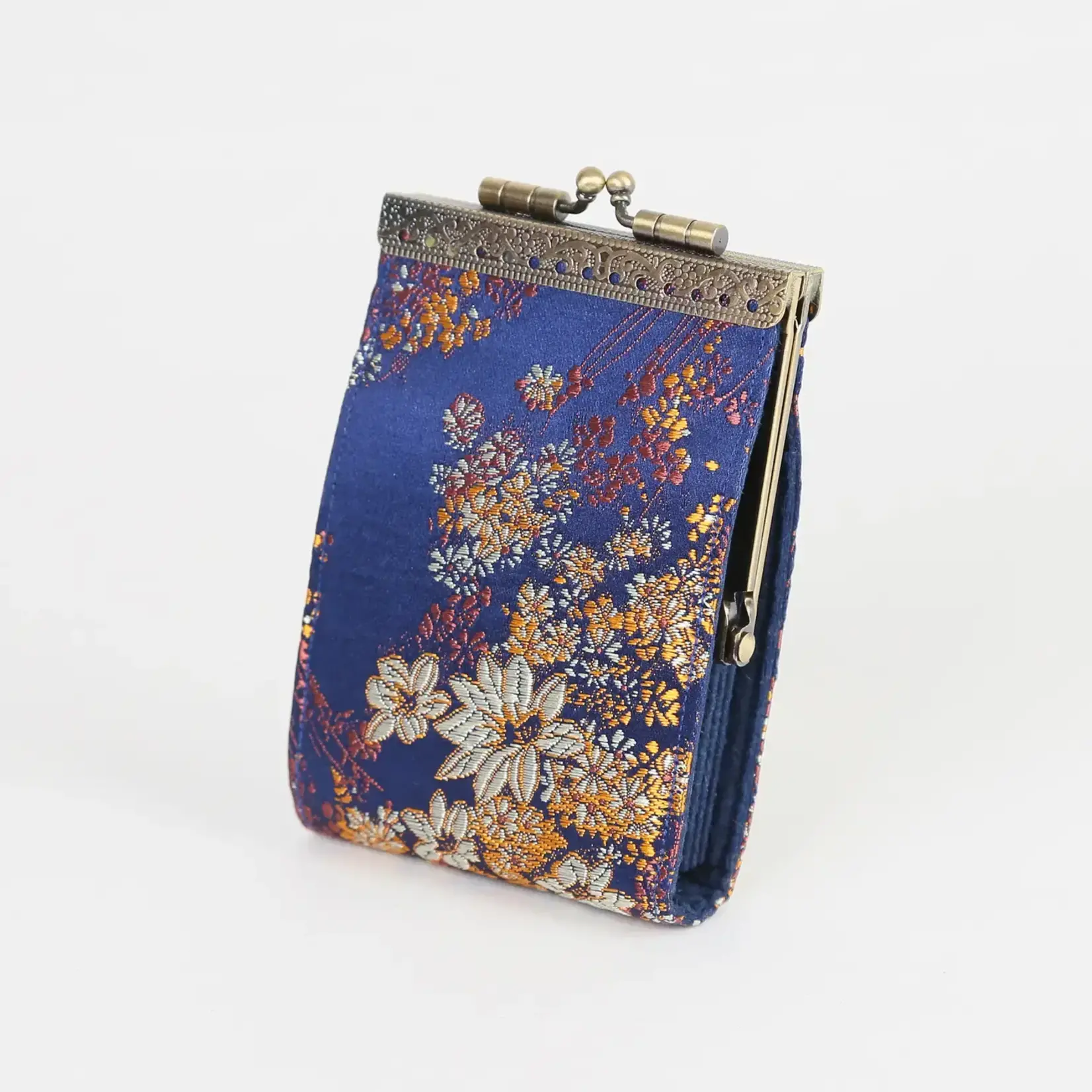 Cathayana Brocade Small Floral Pattern Card Holder w/ RFID in Dark Blue