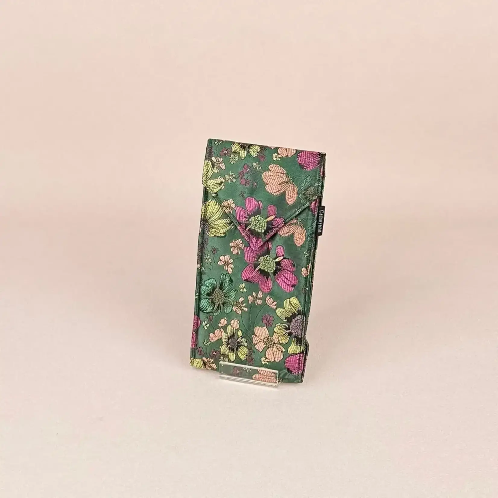 Cathayana Brocade Floral Double Eyeglasses Holder in Green & Pink