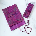 Cathayana Peacock Feather Brocade Jewelry Roll in Purple & Blue
