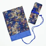 Cathayana Small Gold Floral Jewelry Roll in Dark Blue
