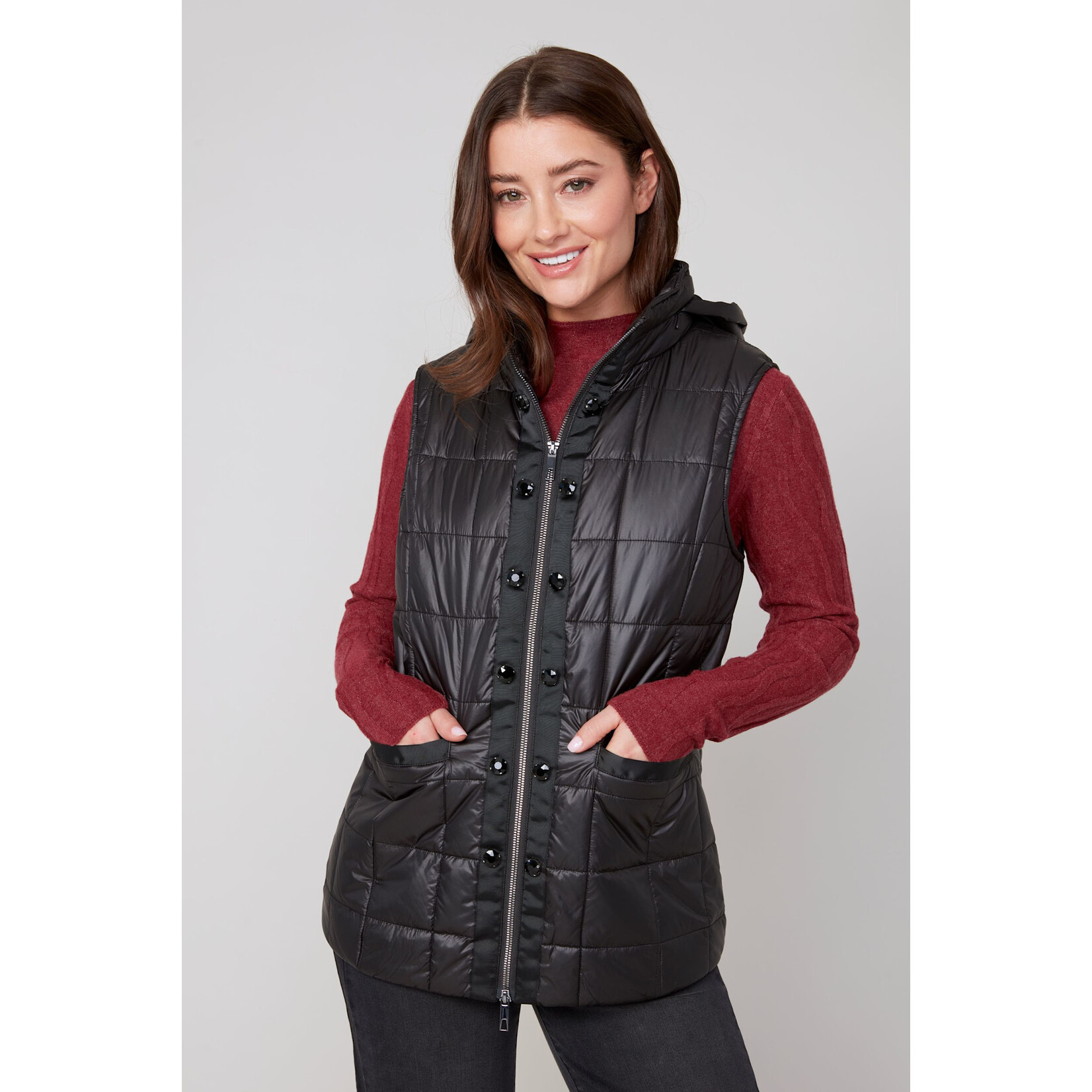 Puffy Vest w/Removable Hood in Black