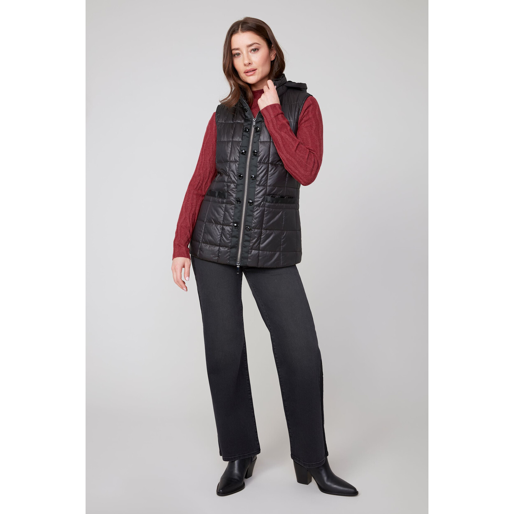 Puffy Vest w/Removable Hood in Black