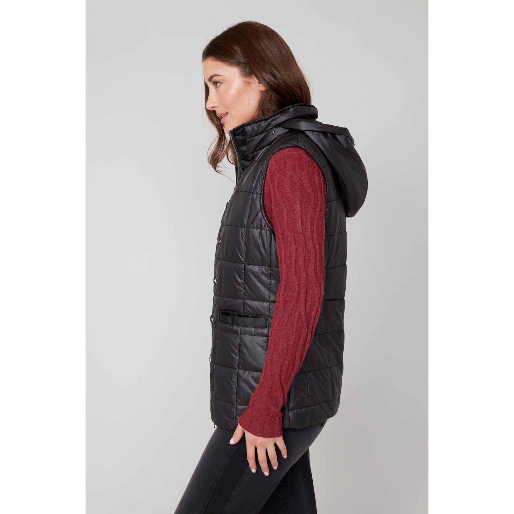 Puffy Vest w/Removable Hood in Black