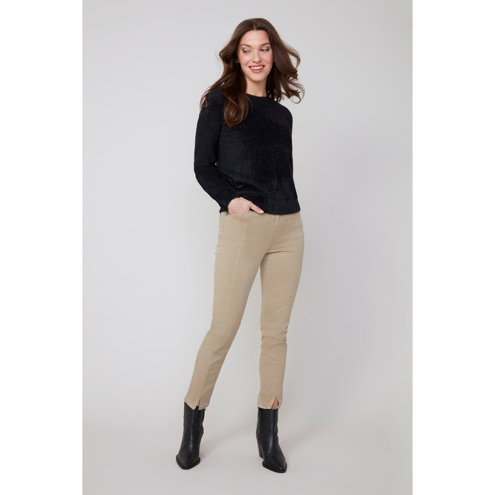 Soft Cozy Crew Knit Sweater in Black