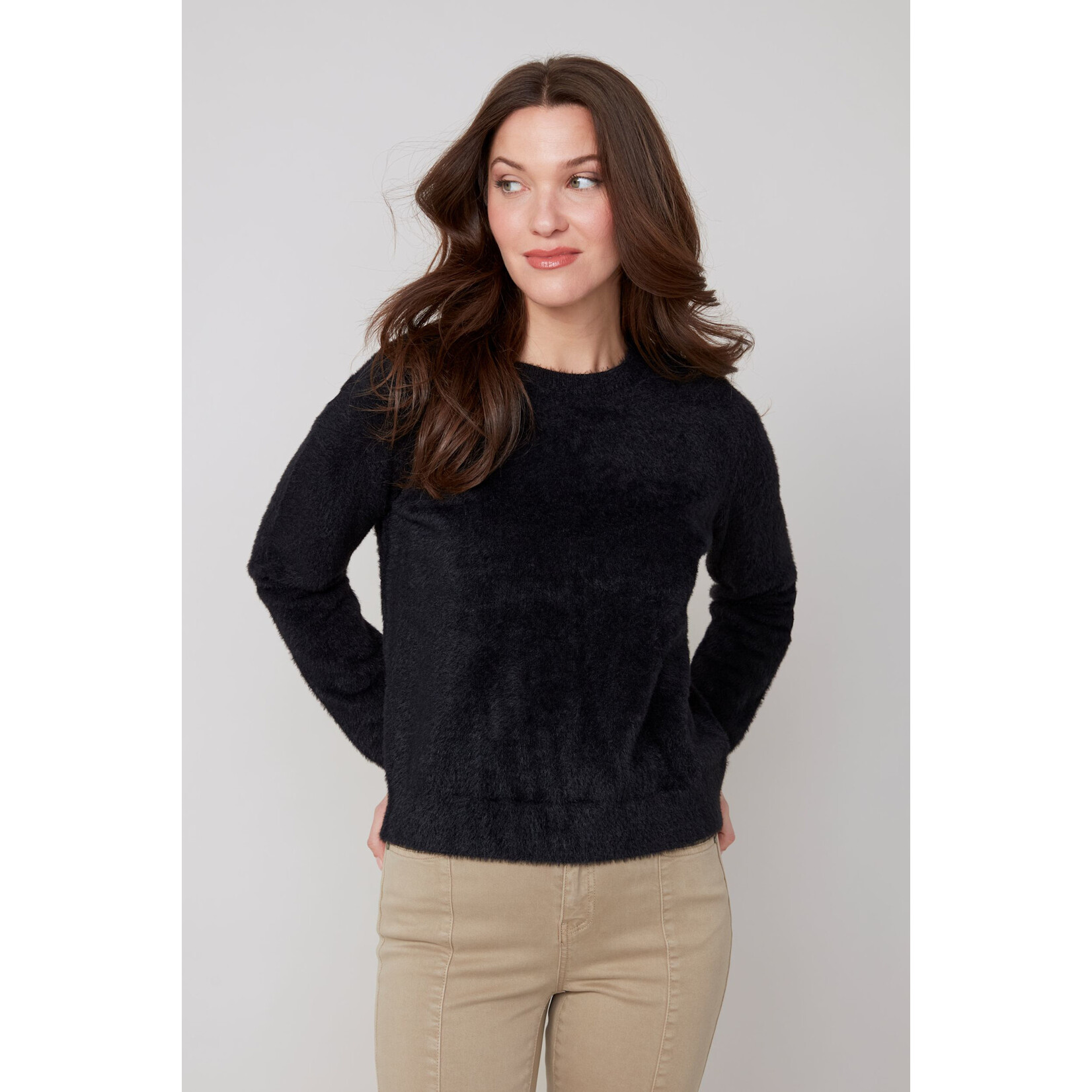 Soft Cozy Crew Knit Sweater in Black