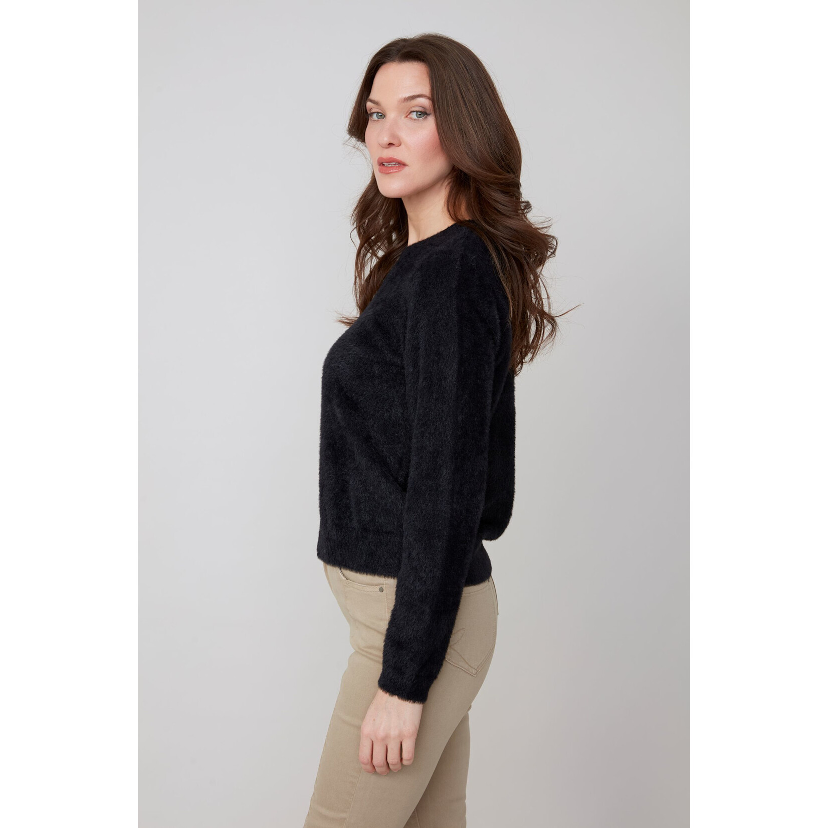 Soft Cozy Crew Knit Sweater in Black