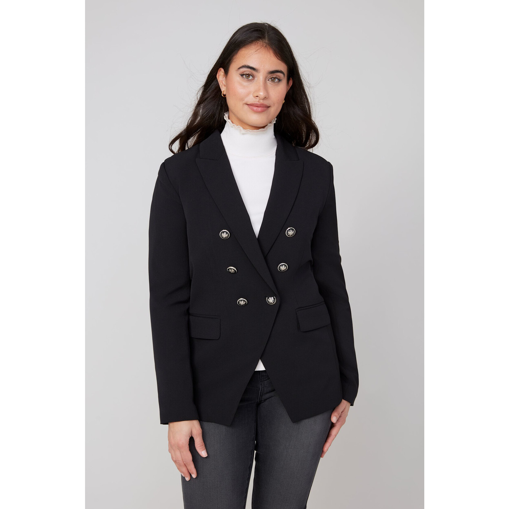 Woven Jacket w/ Removable Hoodie in Black/Grey