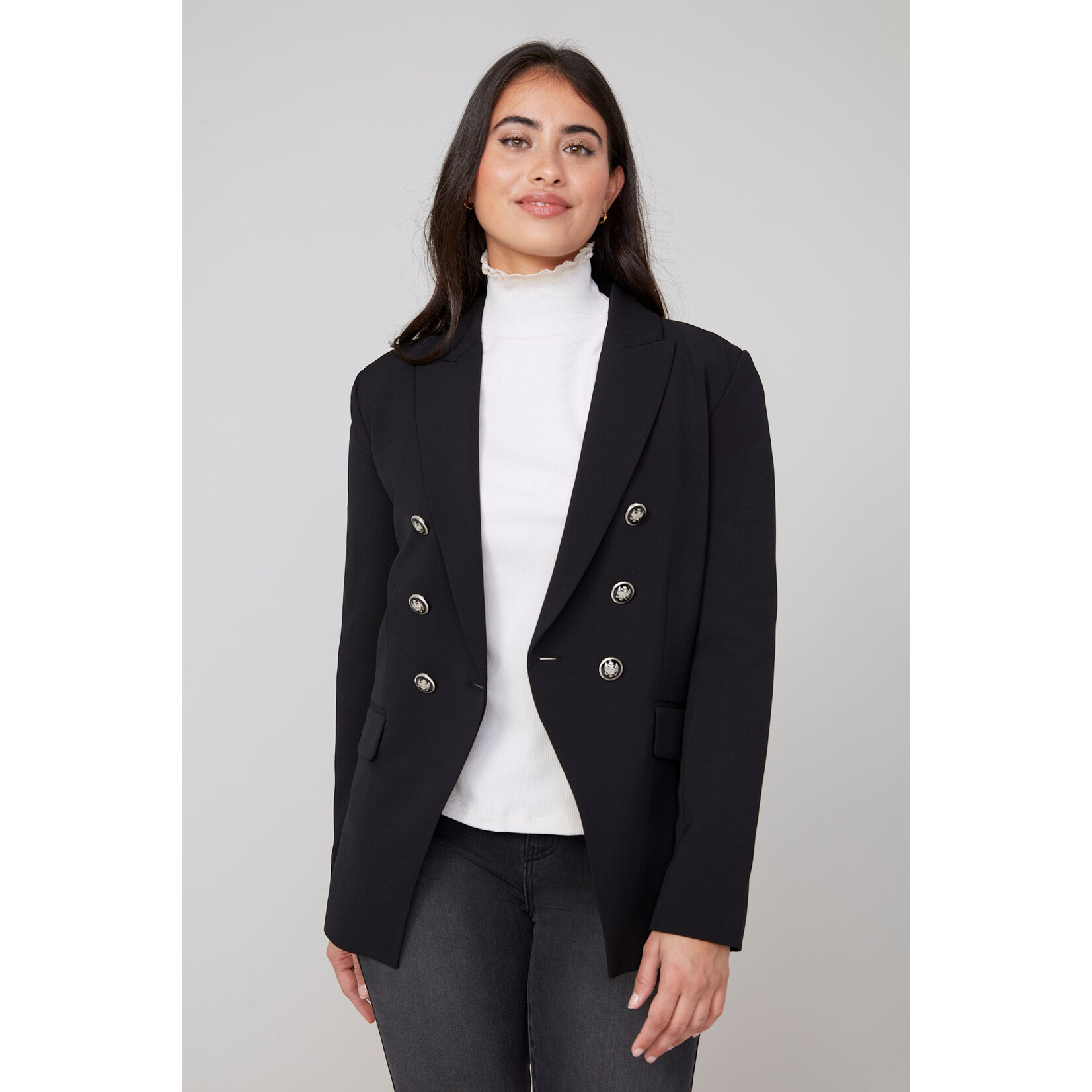 Woven Jacket w/ Removable Hoodie in Black/Grey