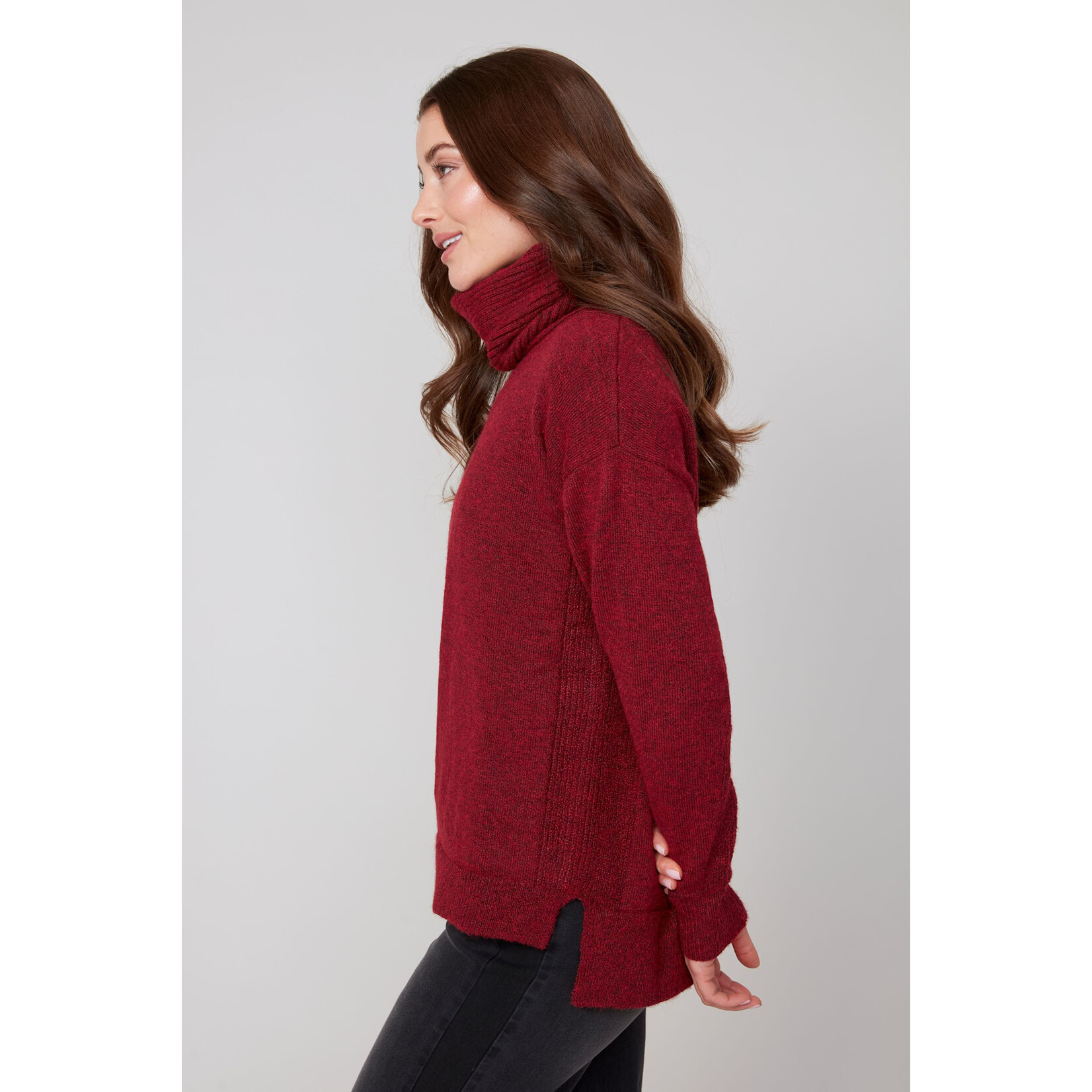 Ribbed Knit Cowl Sweater In Heather Porto