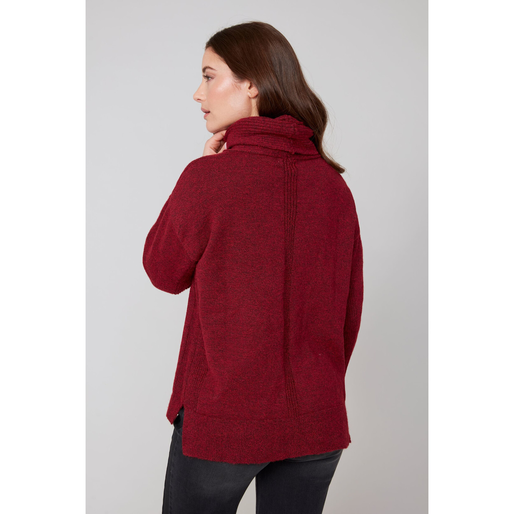 Ribbed Knit Cowl Sweater In Heather Porto