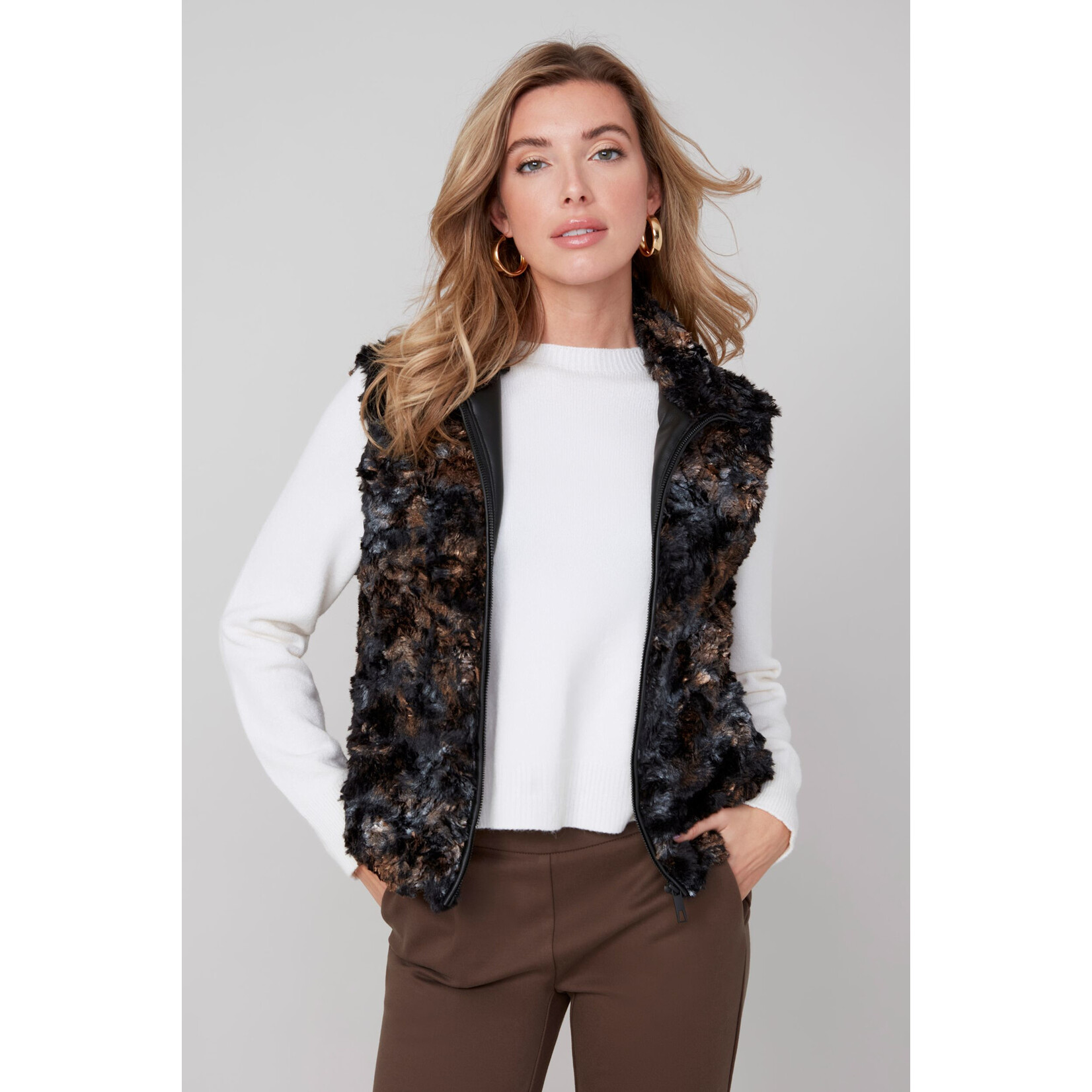 Faux Fur Vest in Bronze & Blue Combo