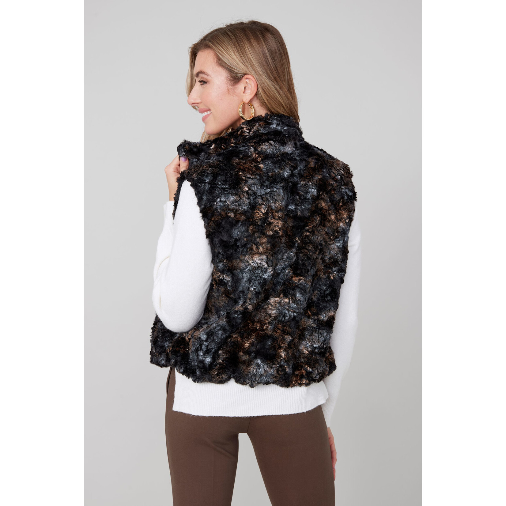 Faux Fur Vest in Bronze & Blue Combo