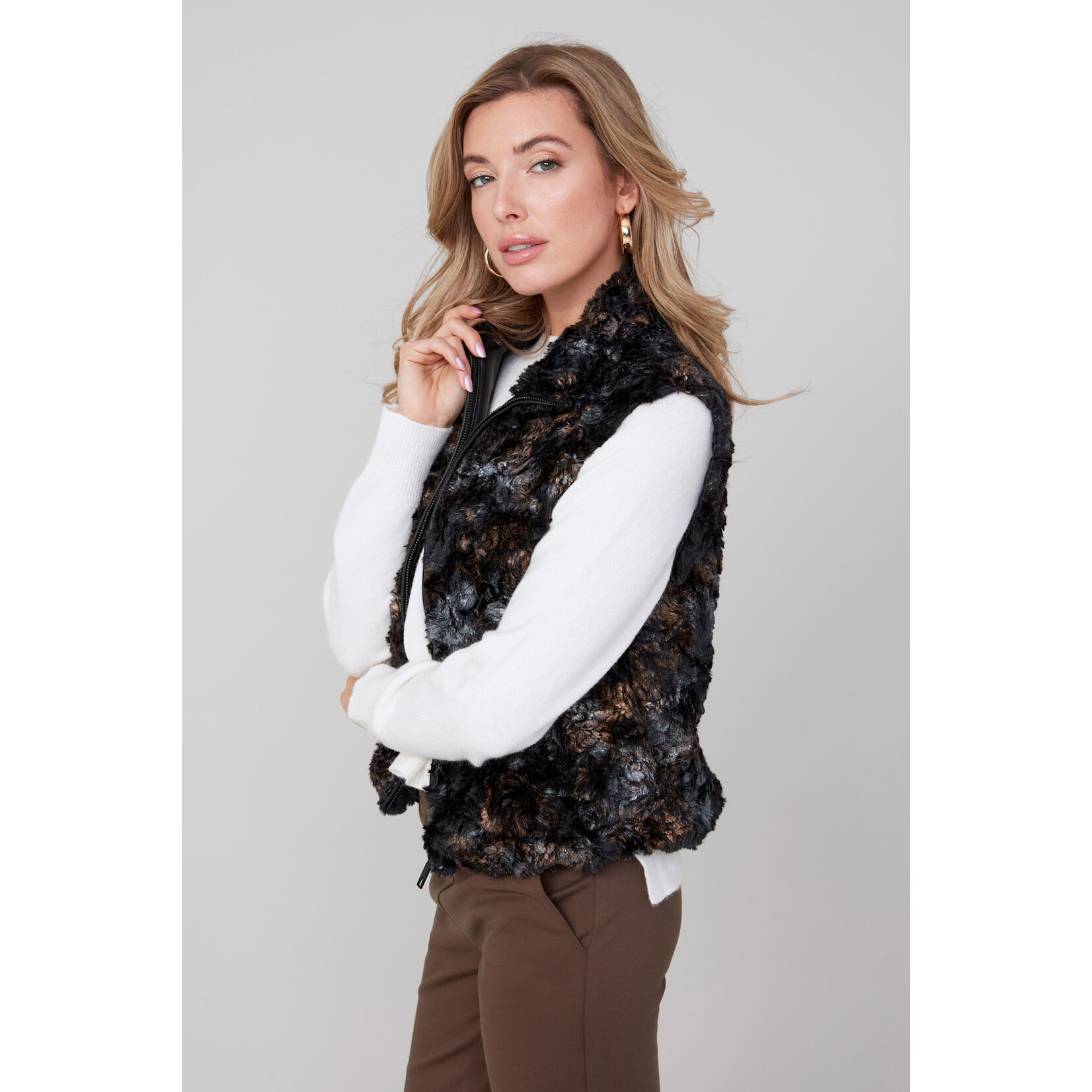 Faux Fur Vest in Bronze & Blue Combo