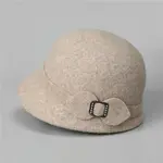 Beige 100% Wool Cloche Hat w/Buckle