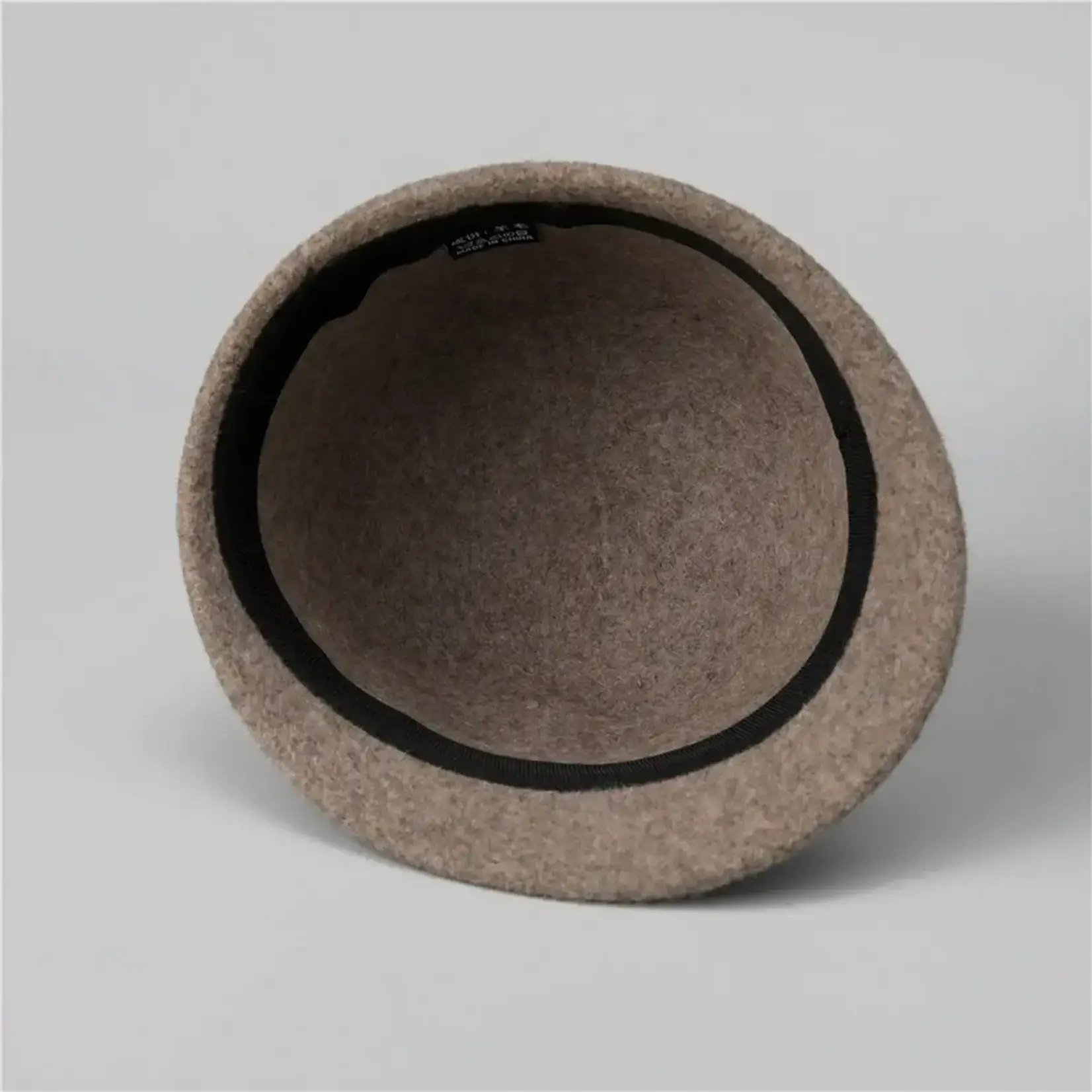 Beige 100% Wool Cloche Hat w/Buckle