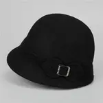 Black 100% Wool Cloche Hat w/Buckle