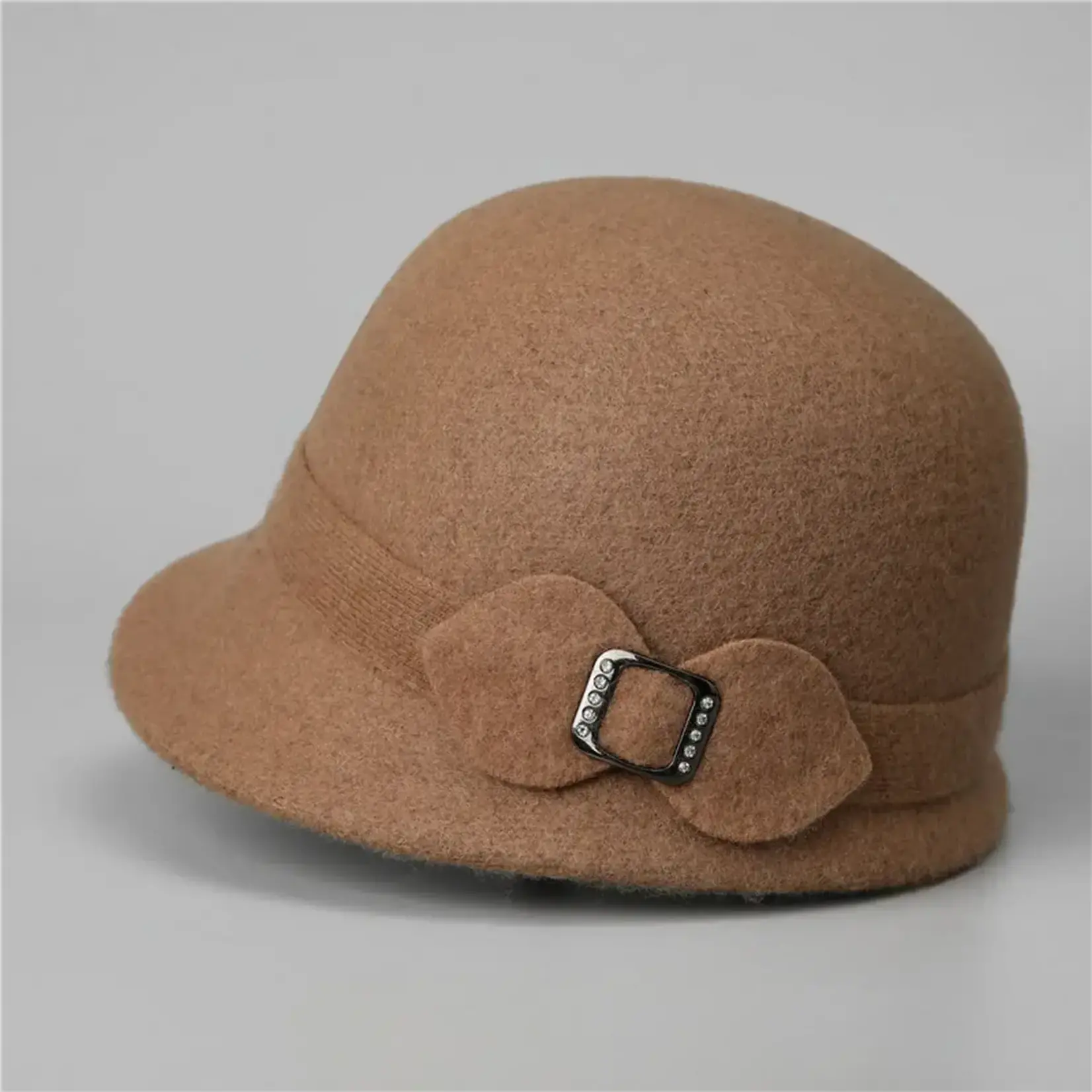 Camel 100% Wool Cloche Hat w/Buckle