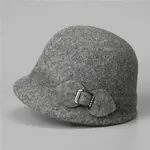 Grey 100% Wool Cloche Hat w/Buckle