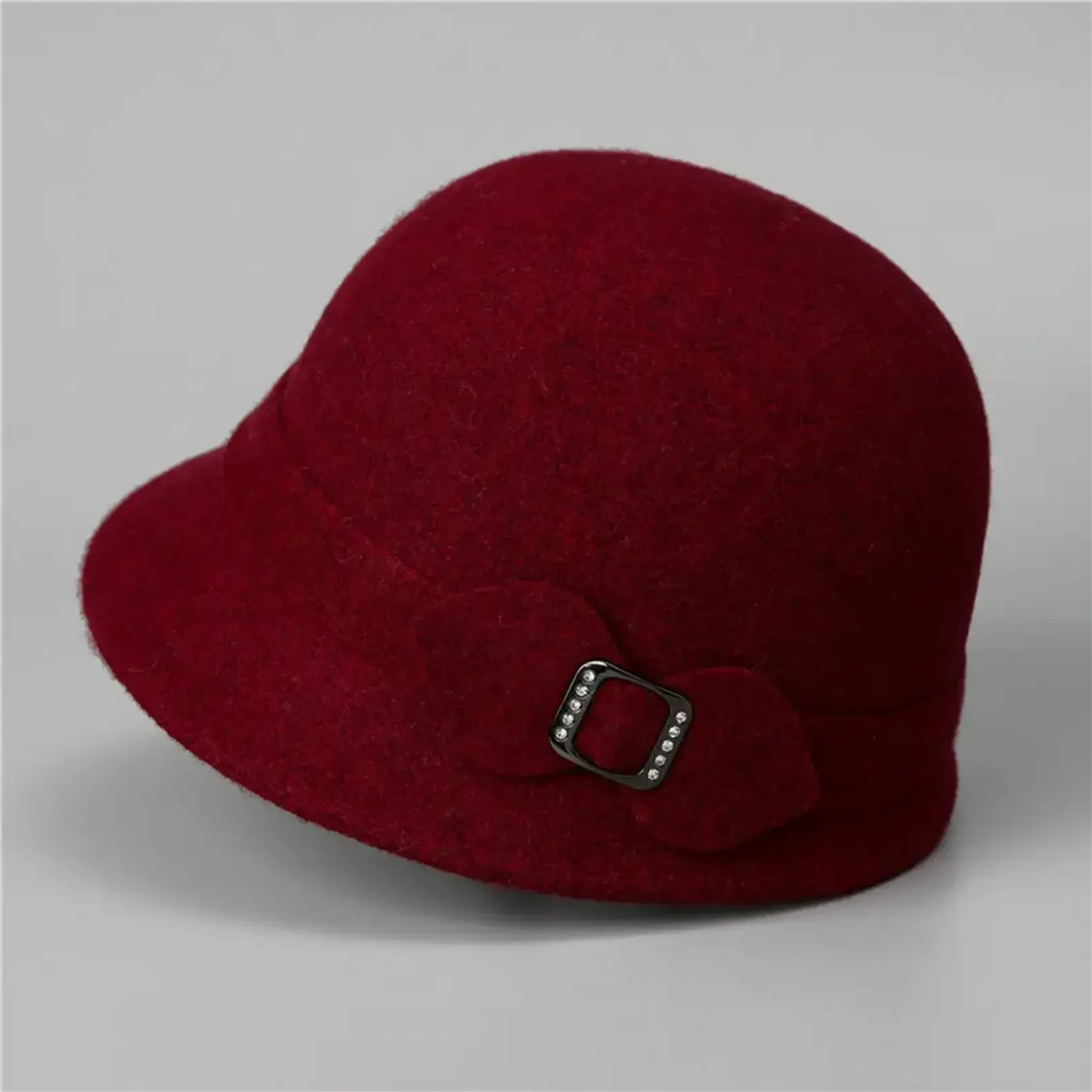 Wine 100% Wool Cloche Hat w/Buckle