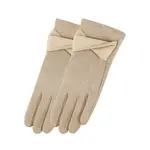 Faux Suede Beige Texting Gloves w/Crisscross Wrist Trim