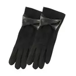 Faux Suede Black Texting Gloves w/Crisscross Wrist Trim
