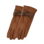 Faux Suede Brown Texting Gloves w/Crisscross Wrist Trim