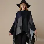 Plaid Faux Cashmere Ruana in Black/Grey
