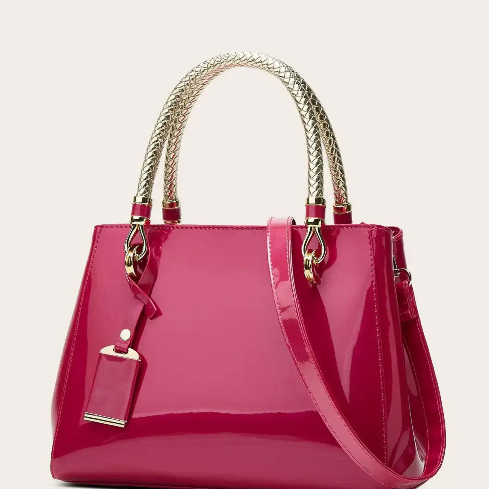 Faux Patent Crossbody/Handbag in Rose