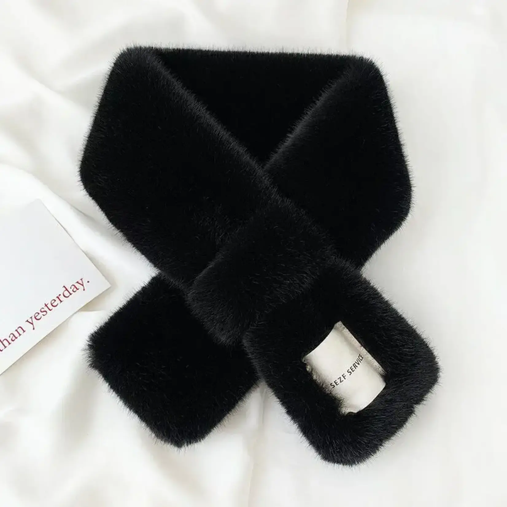Faux Fur Neck Wrap w/Pull Through in Black