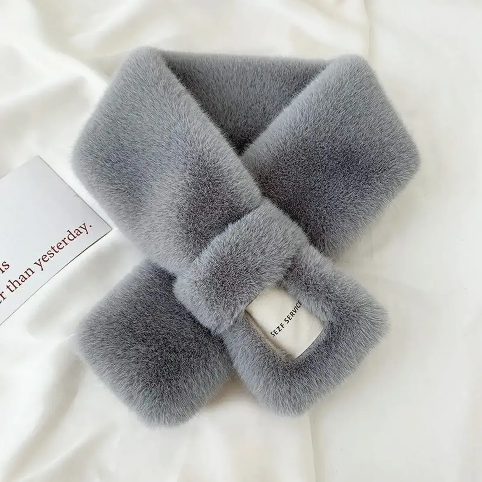 Faux Fur Neck Wrap w/Pull Through in Grey